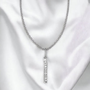 14k White Gold Bar Pendant with Diamonds - Roteiro Jewelry