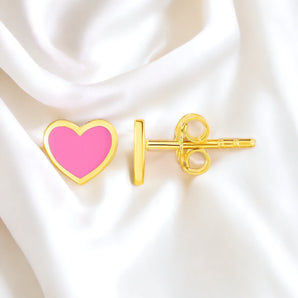 Enamel Pink Heart Stud Earrings