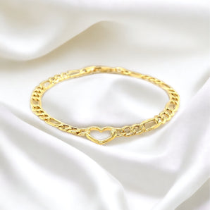 Figaro Chain Bracelet with Heart