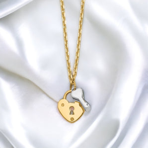 Two-Tone Heart Lock & Key Necklace