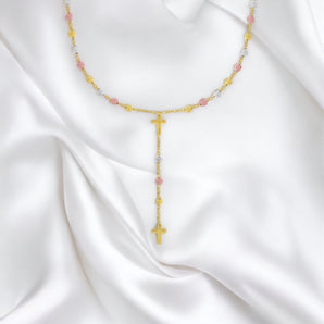 Tri-Color Gold Rosary Chain Necklace