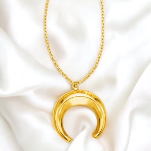 Necklace with Domed Moon Motif Pendant