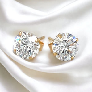 Stud Earrings with White Hue Faceted Cubic Zirconia