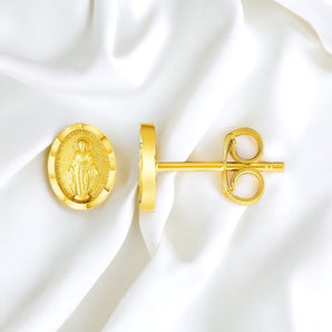 Oval Religious Medallion Post Earrings