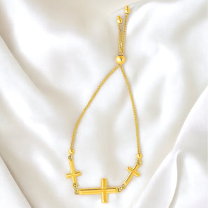 Adjustable Religious Bracelet with Three Crosses - Roteiro Jewelry