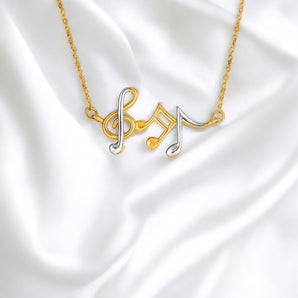 Two-Toned Yellow and White Gold Musical Notes Necklace