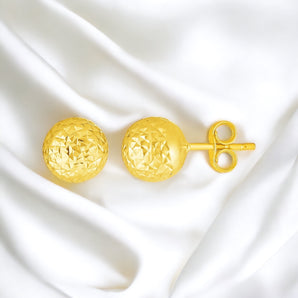 14k Gold Ball Earrings with Crystal Cut Texture - Roteiro Jewelry