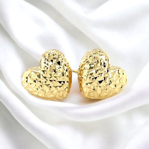 Puffed Heart Earrings with Diamond Cuts