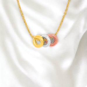 Tri-Color Gold Chain Necklace with Three Open Circle Accents