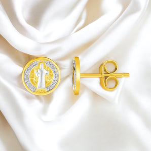 Round Religious Medal Post Earrings