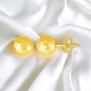 Gold Ball Earrings with Faceted Texture (5 mm) - Roteiro Jewelry