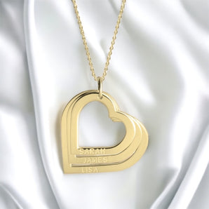 Personalized Mother's Heart Necklace in 14K Gold with Adjustable Box Chain