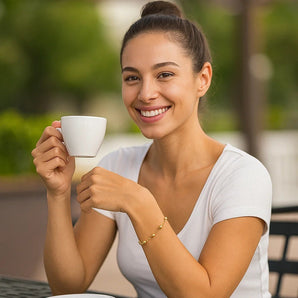 14k Yellow Gold Bracelet with Textured and Polished Pebble Stations (6.35 mm) RCJ