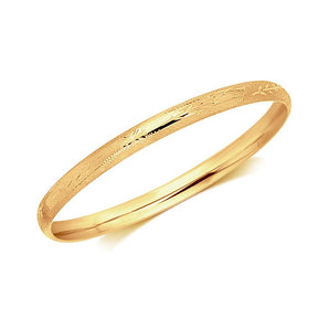 14k Yellow Gold Dome Style Childrens Bangle with Diamond Cuts (5.50 mm) RCJ