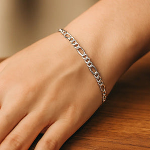 14k White Gold Solid Figaro Bracelet (3.80 mm) RCJ