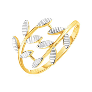 14k Two Tone Gold Crossover Ring with Textured Leaves(1.50 mm) RCJ