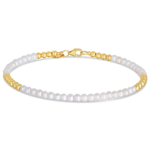 14k Yellow Gold High Polish Freshwater Pearl Pallina Bead Bracelet (2.00 mm) RCJ