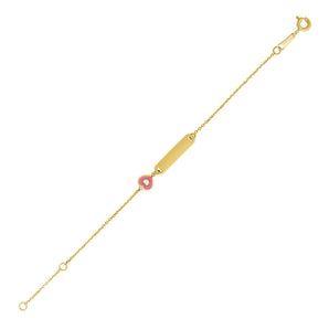 14k Yellow Gold 5 1/2 inch Childrens ID Bracelet with Enameled Heart (1.00 mm) RCJ