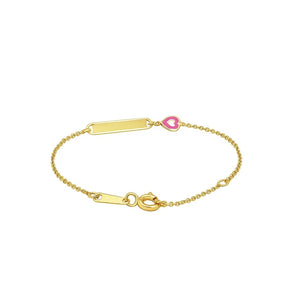 14k Yellow Gold 5 1/2 inch Childrens ID Bracelet with Enameled Heart (1.00 mm) RCJ