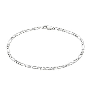14k White Gold Solid Figaro Bracelet (2.60 mm) RCJ