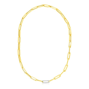 14k Yellow Gold Paperclip Chain Necklace with Diamond Link (6.00 mm) RCJ