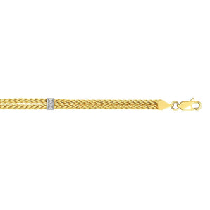 14k Two-Tone Gold Dual Wheat Chain Bracelet with Diamond Stations (3.75 mm) RCJ