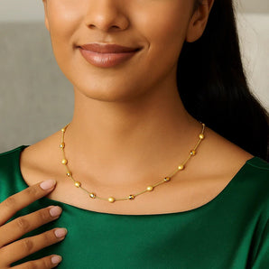 14k Yellow Gold Necklace with Polished and Textured Pebble Stations RCJ