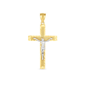 14k Two Tone Gold High Polish Diamond Cut Cross Pendant RCJ