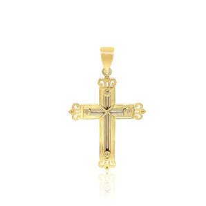 14k Two-Tone Gold Cross Pendant with an Ornate Budded Style RCJ