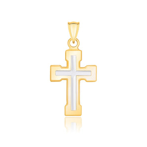 14k Two-Tone Gold Dual Cross Design Pendant with Block Ends RCJ