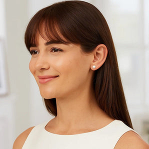 14k Yellow Gold Freshwater Cultured White Pearl Stud Earrings (8mm) RCJ