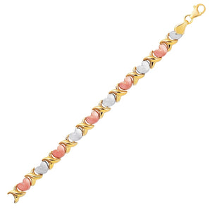 14k Tri-Color Gold Fancy Satin Heart Line Bracelet (6.35 mm) RCJ