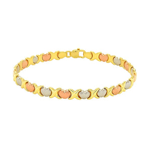 14k Tri-Color Gold Fancy Satin Heart Line Bracelet (6.35 mm) RCJ
