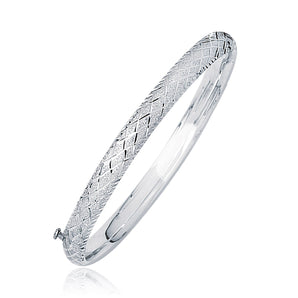 14k White Gold Weave Diamond Cut Dome Children's Bangle RCJ