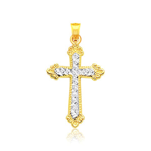 14k Two Tone Gold Diamond Cut Cross Pendant RCJ