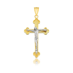 14k Two-Tone Gold Small Budded Style Cross with Figure Pendant RCJ