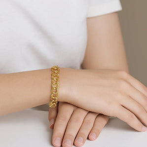 14k Yellow Gold Solid Double Link Charm Bracelet (6.00 mm) RCJ