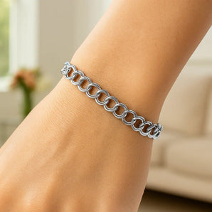 14k White Gold Solid Double Link Charm Bracelet (5.00 mm) RCJ