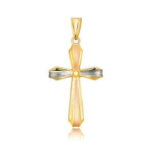 14k Tri Color Gold Cross Motif Pendant with Textured Finish RCJ