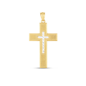 14k Two Tone Gold High Polish Diamond Cut Cross Pendant RCJ
