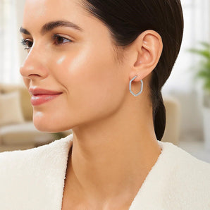 14k White Gold Shiny Hexagon Hoop Earrings RCJ