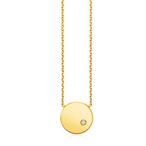 14k Yellow Gold Necklace with Polished Round Pendant with Diamond RCJ