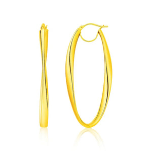 14k Yellow Gold Twist Motif Oval Shape Hoop Earrings RCJ