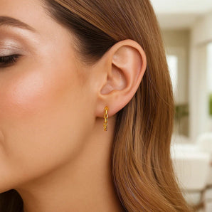 14k Yellow Gold Delicate Chain Hoop Earrings RCJ