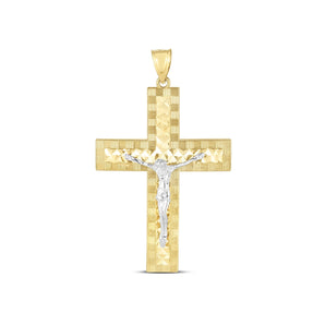 14k Two Tone Gold High Polish Diamond Cut Cross Pendant RCJ