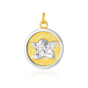 14k Two Tone Gold Round Angel Medal Pendant RCJ