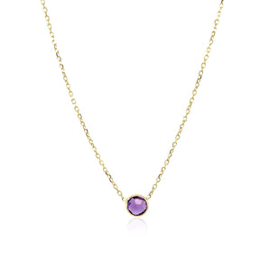 14k Yellow Gold 17 inch Necklace with Round Amethyst RCJ