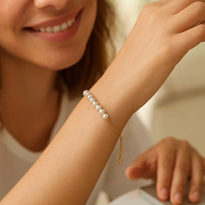 14k Yellow Gold Adjustable Friendship Bracelet with Pearls RCJ