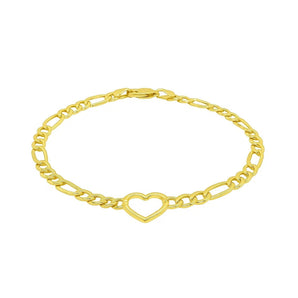 14k Yellow Gold 7 inch Figaro Chain Bracelet with Heart (4.50 mm) RCJ