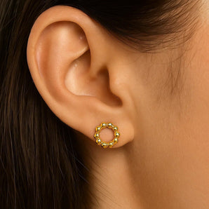 14K Yellow Gold Beaded Circle Earrings(6.8mm) RCJ